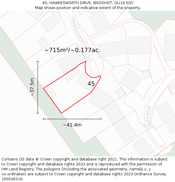 45, HAWKESWORTH DRIVE, BAGSHOT, GU19 5QY: Plot and title map