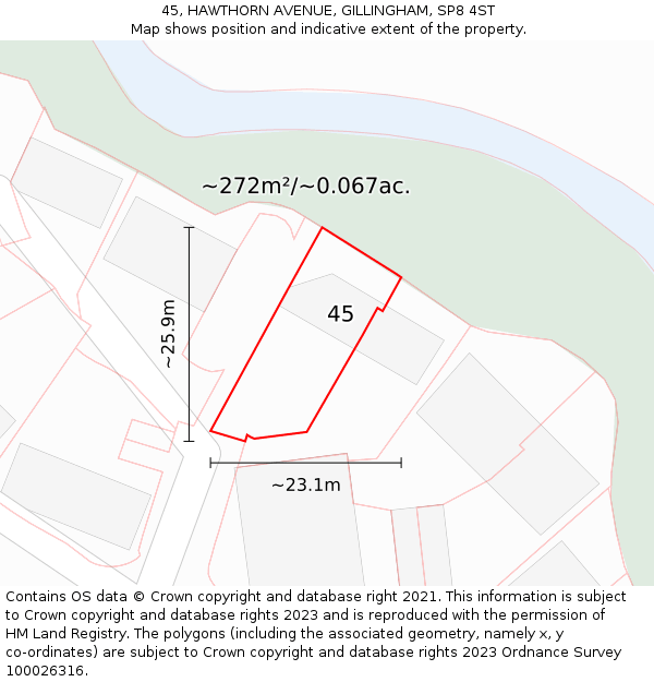 45, HAWTHORN AVENUE, GILLINGHAM, SP8 4ST: Plot and title map