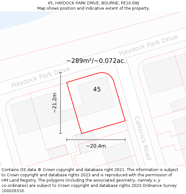 45, HAYDOCK PARK DRIVE, BOURNE, PE10 0WJ: Plot and title map