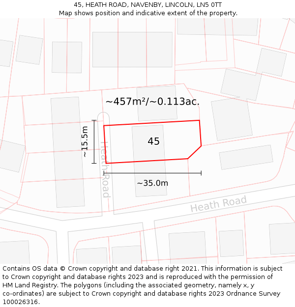 45, HEATH ROAD, NAVENBY, LINCOLN, LN5 0TT: Plot and title map