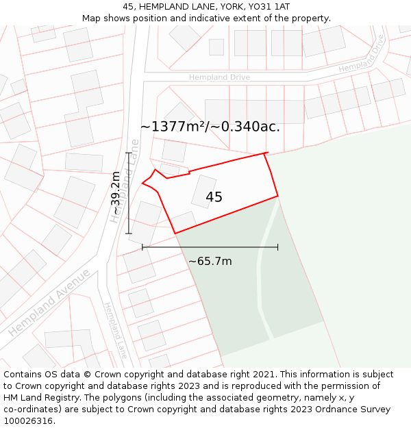 45, HEMPLAND LANE, YORK, YO31 1AT: Plot and title map