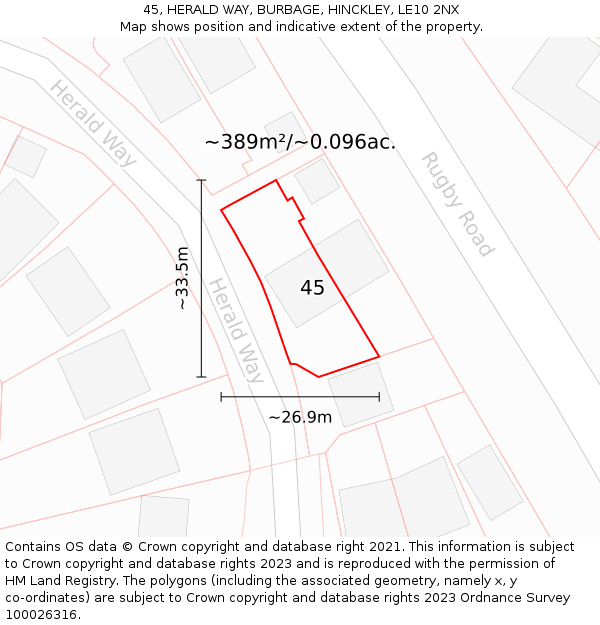 45, HERALD WAY, BURBAGE, HINCKLEY, LE10 2NX: Plot and title map