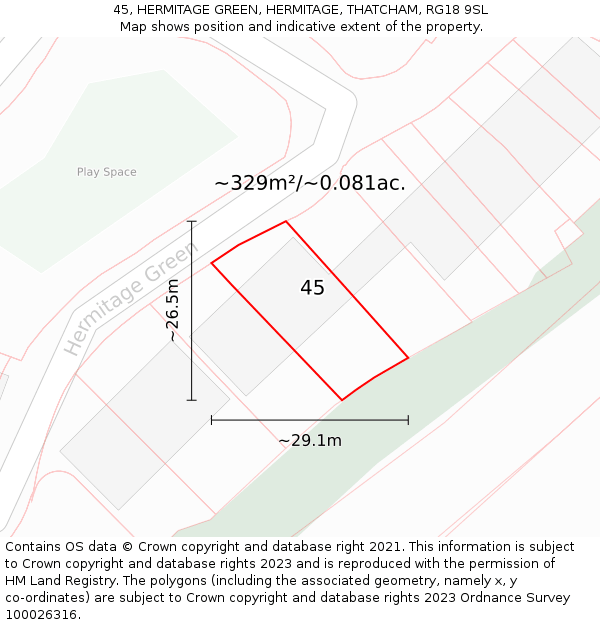 45, HERMITAGE GREEN, HERMITAGE, THATCHAM, RG18 9SL: Plot and title map