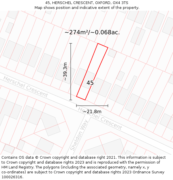 45, HERSCHEL CRESCENT, OXFORD, OX4 3TS: Plot and title map