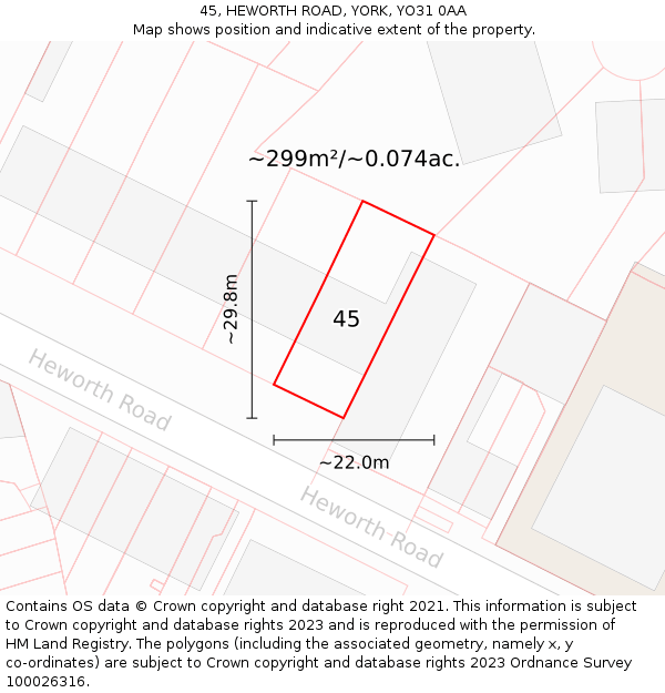 45, HEWORTH ROAD, YORK, YO31 0AA: Plot and title map