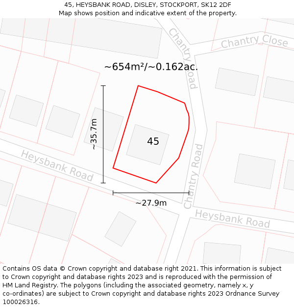 45, HEYSBANK ROAD, DISLEY, STOCKPORT, SK12 2DF: Plot and title map