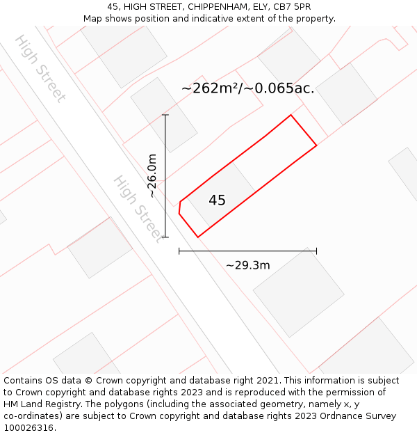 45, HIGH STREET, CHIPPENHAM, ELY, CB7 5PR: Plot and title map