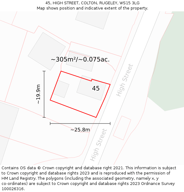 45, HIGH STREET, COLTON, RUGELEY, WS15 3LG: Plot and title map