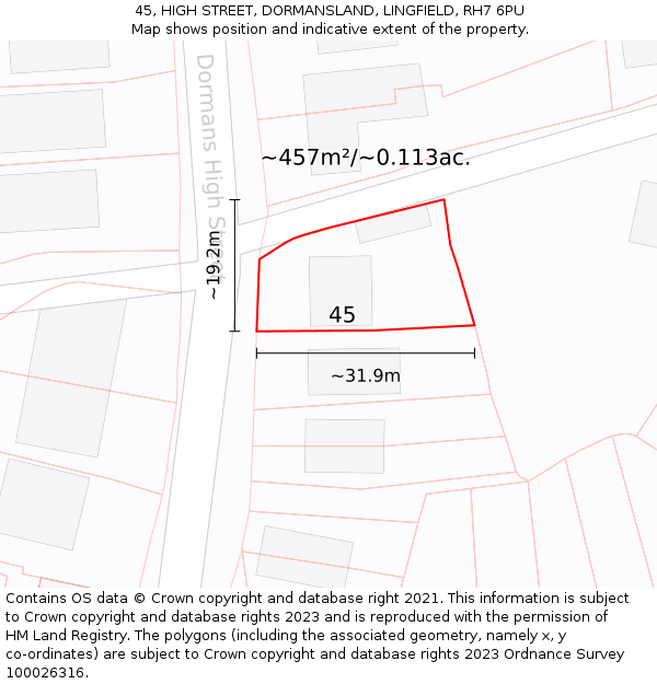 45, HIGH STREET, DORMANSLAND, LINGFIELD, RH7 6PU: Plot and title map