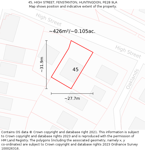 45, HIGH STREET, FENSTANTON, HUNTINGDON, PE28 9LA: Plot and title map