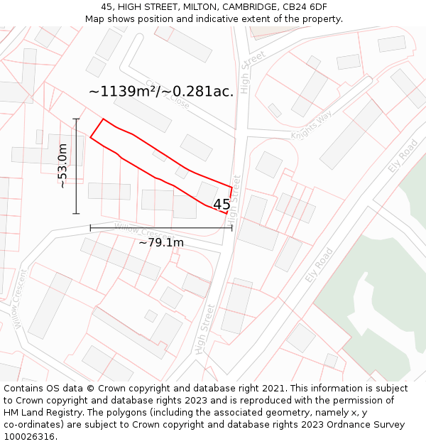 45, HIGH STREET, MILTON, CAMBRIDGE, CB24 6DF: Plot and title map