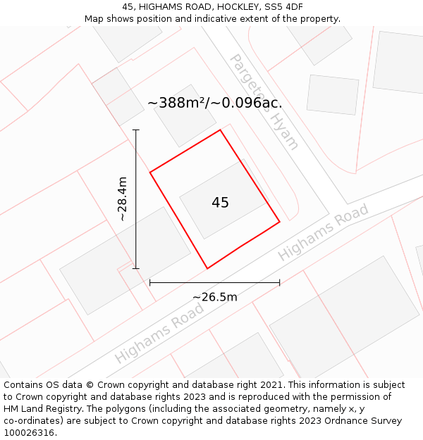 45, HIGHAMS ROAD, HOCKLEY, SS5 4DF: Plot and title map