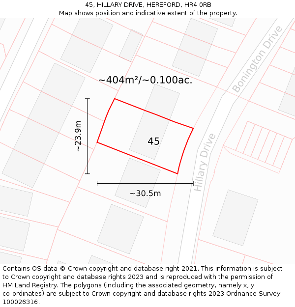 45, HILLARY DRIVE, HEREFORD, HR4 0RB: Plot and title map