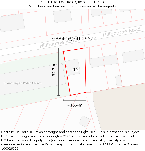 45, HILLBOURNE ROAD, POOLE, BH17 7JA: Plot and title map