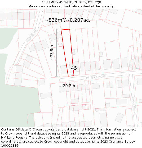 45, HIMLEY AVENUE, DUDLEY, DY1 2QP: Plot and title map