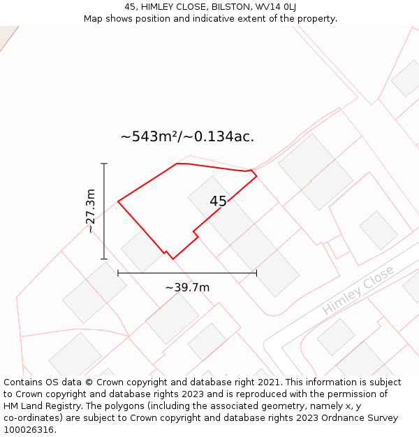 45, HIMLEY CLOSE, BILSTON, WV14 0LJ: Plot and title map