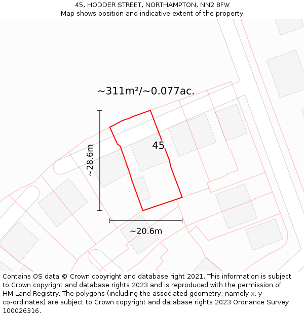 45, HODDER STREET, NORTHAMPTON, NN2 8FW: Plot and title map