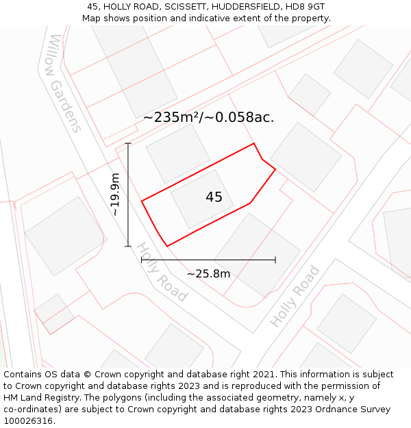 45, HOLLY ROAD, SCISSETT, HUDDERSFIELD, HD8 9GT: Plot and title map