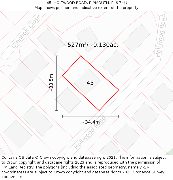45, HOLTWOOD ROAD, PLYMOUTH, PL6 7HU: Plot and title map