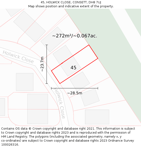 45, HOLWICK CLOSE, CONSETT, DH8 7UJ: Plot and title map