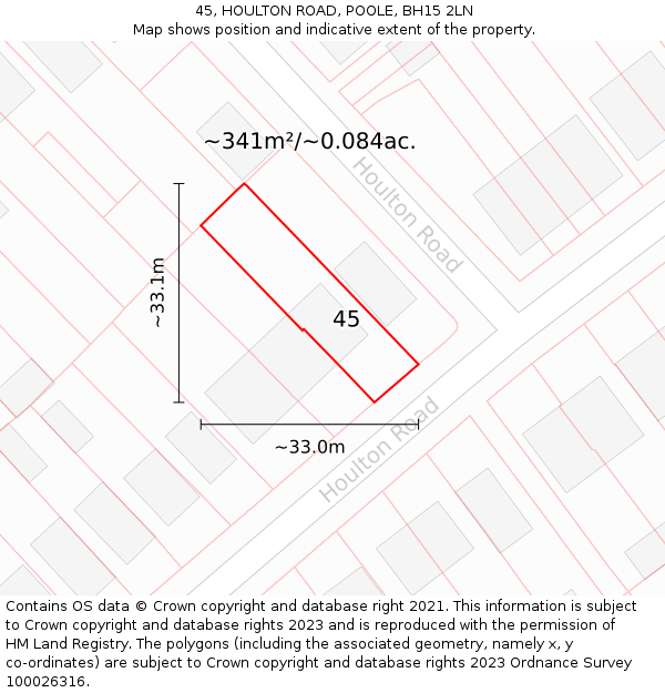 45, HOULTON ROAD, POOLE, BH15 2LN: Plot and title map