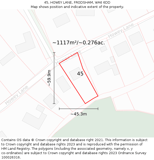 45, HOWEY LANE, FRODSHAM, WA6 6DD: Plot and title map