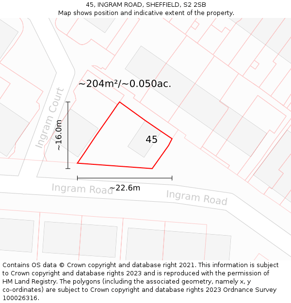 45, INGRAM ROAD, SHEFFIELD, S2 2SB: Plot and title map