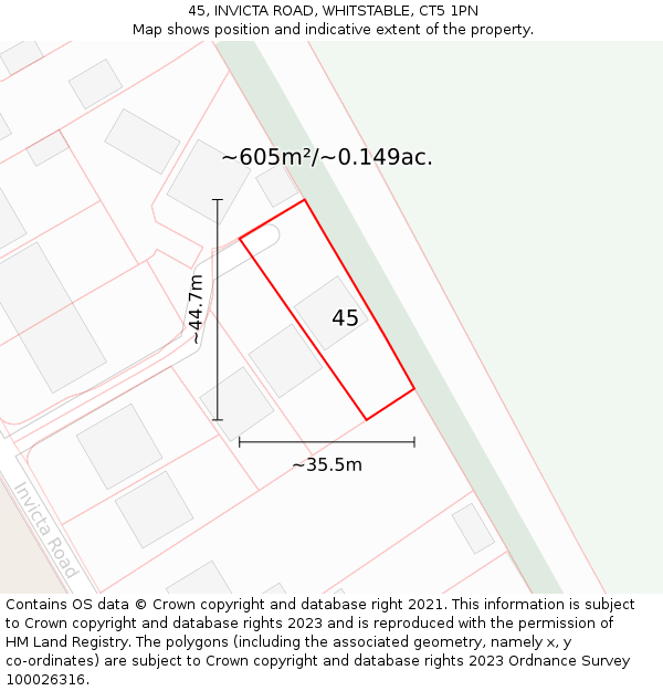 45, INVICTA ROAD, WHITSTABLE, CT5 1PN: Plot and title map