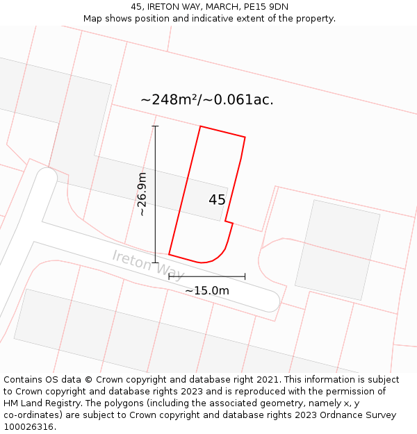 45, IRETON WAY, MARCH, PE15 9DN: Plot and title map