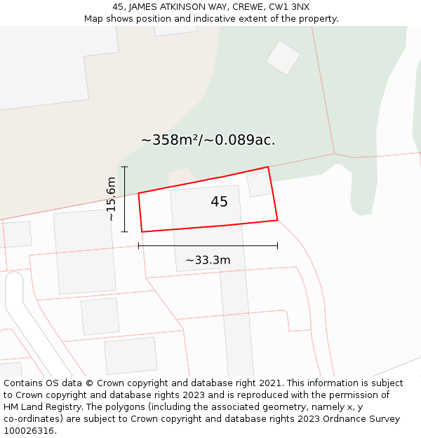 45, JAMES ATKINSON WAY, CREWE, CW1 3NX: Plot and title map