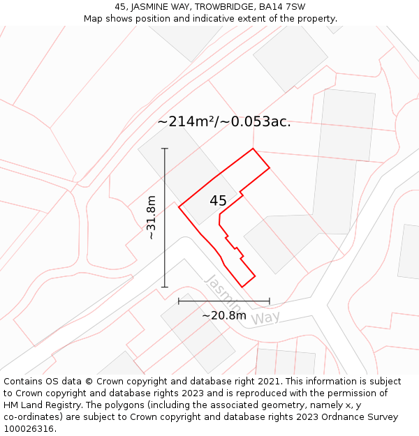 45, JASMINE WAY, TROWBRIDGE, BA14 7SW: Plot and title map