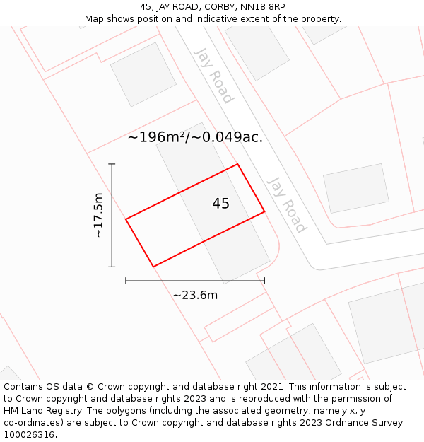 45, JAY ROAD, CORBY, NN18 8RP: Plot and title map