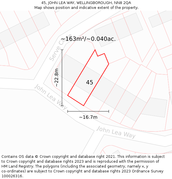 45, JOHN LEA WAY, WELLINGBOROUGH, NN8 2QA: Plot and title map