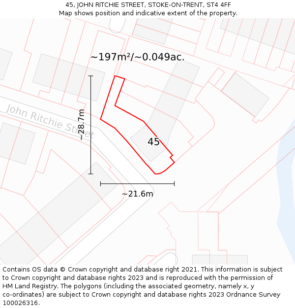 45, JOHN RITCHIE STREET, STOKE-ON-TRENT, ST4 4FF: Plot and title map