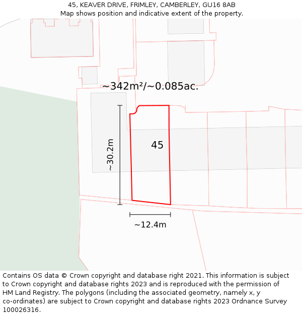 45, KEAVER DRIVE, FRIMLEY, CAMBERLEY, GU16 8AB: Plot and title map