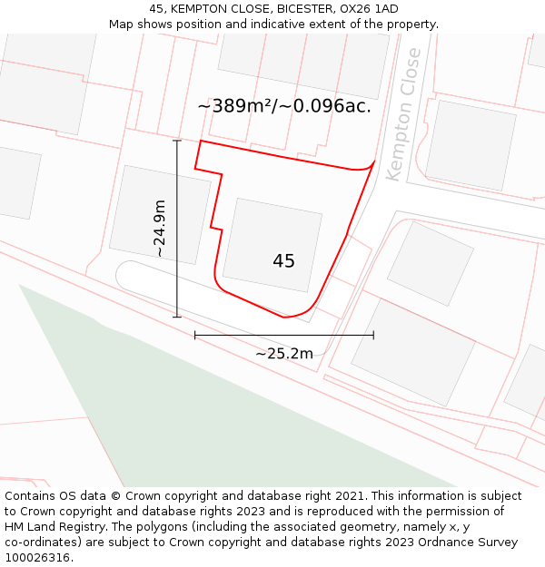 45, KEMPTON CLOSE, BICESTER, OX26 1AD: Plot and title map