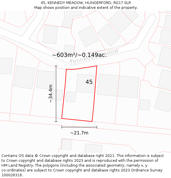 45, KENNEDY MEADOW, HUNGERFORD, RG17 0LR: Plot and title map