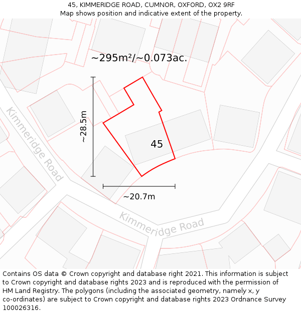 45, KIMMERIDGE ROAD, CUMNOR, OXFORD, OX2 9RF: Plot and title map