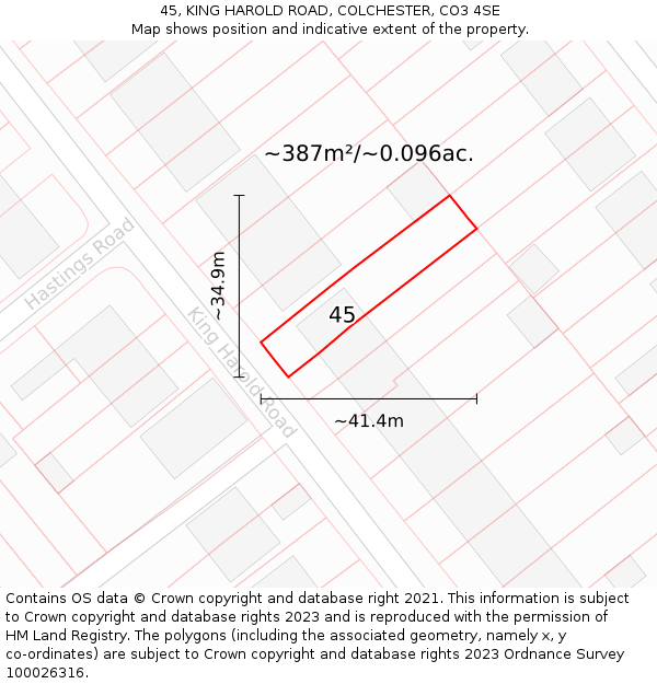 45, KING HAROLD ROAD, COLCHESTER, CO3 4SE: Plot and title map