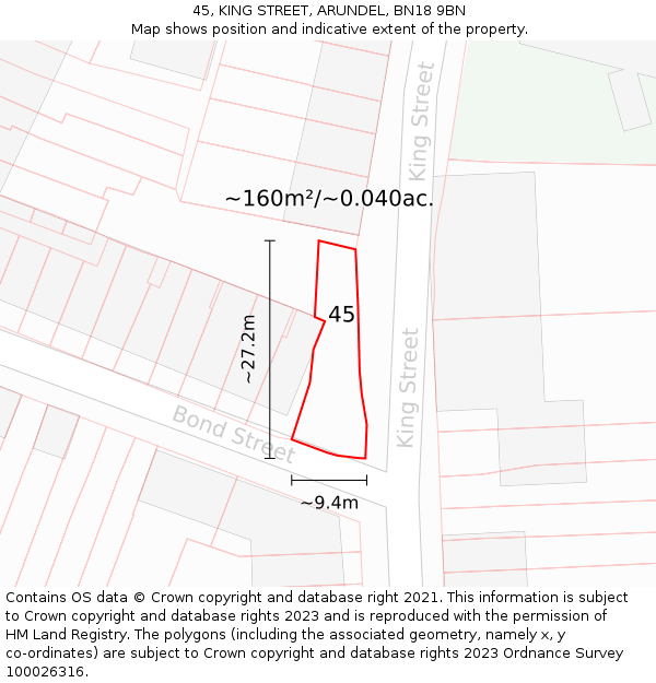 45, KING STREET, ARUNDEL, BN18 9BN: Plot and title map