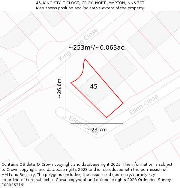 45, KING STYLE CLOSE, CRICK, NORTHAMPTON, NN6 7ST: Plot and title map