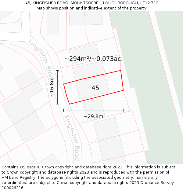 45, KINGFISHER ROAD, MOUNTSORREL, LOUGHBOROUGH, LE12 7FG: Plot and title map