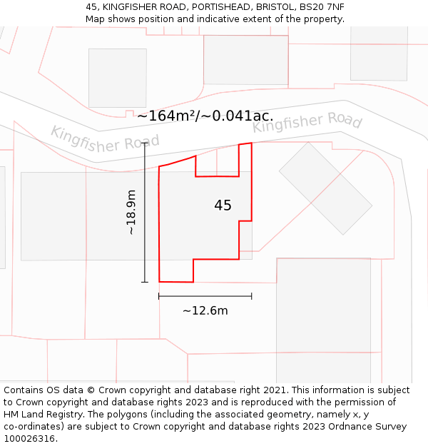 45, KINGFISHER ROAD, PORTISHEAD, BRISTOL, BS20 7NF: Plot and title map