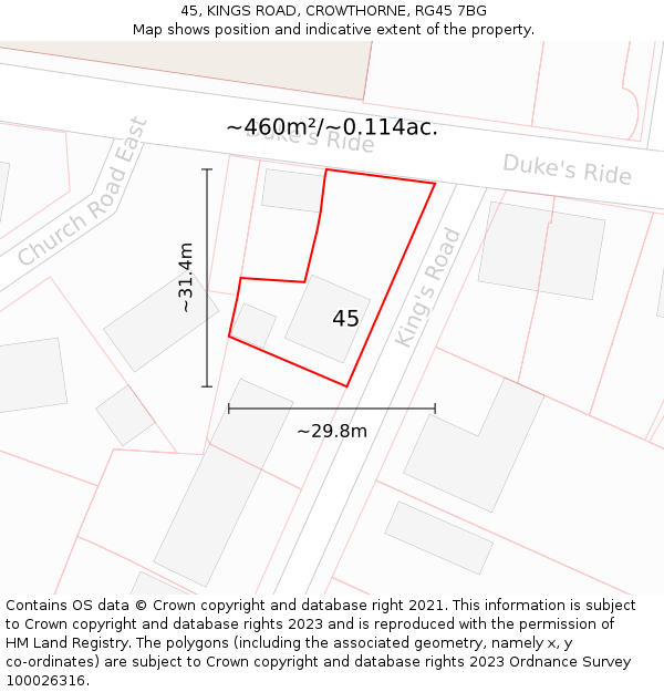 45, KINGS ROAD, CROWTHORNE, RG45 7BG: Plot and title map