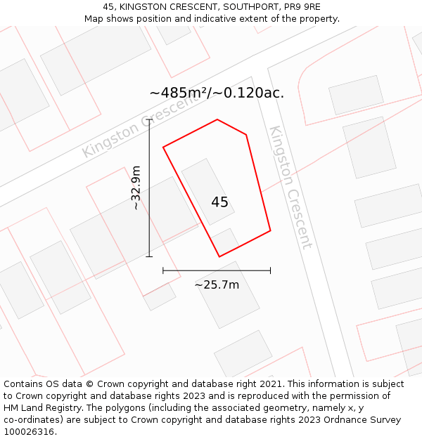 45, KINGSTON CRESCENT, SOUTHPORT, PR9 9RE: Plot and title map