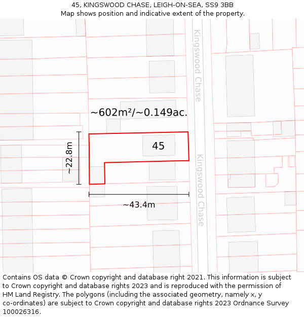 45, KINGSWOOD CHASE, LEIGH-ON-SEA, SS9 3BB: Plot and title map
