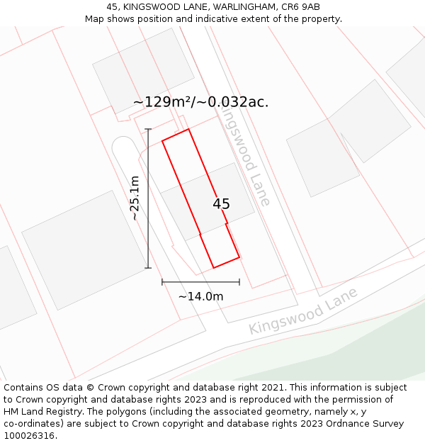 45, KINGSWOOD LANE, WARLINGHAM, CR6 9AB: Plot and title map