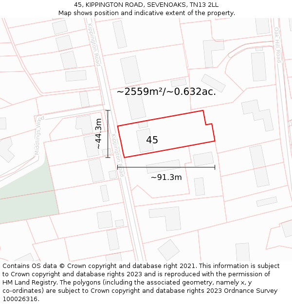 45, KIPPINGTON ROAD, SEVENOAKS, TN13 2LL: Plot and title map