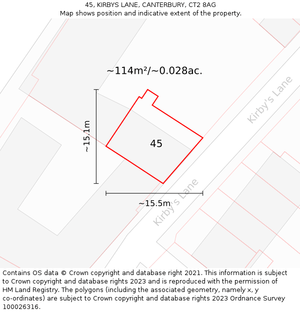 45, KIRBYS LANE, CANTERBURY, CT2 8AG: Plot and title map