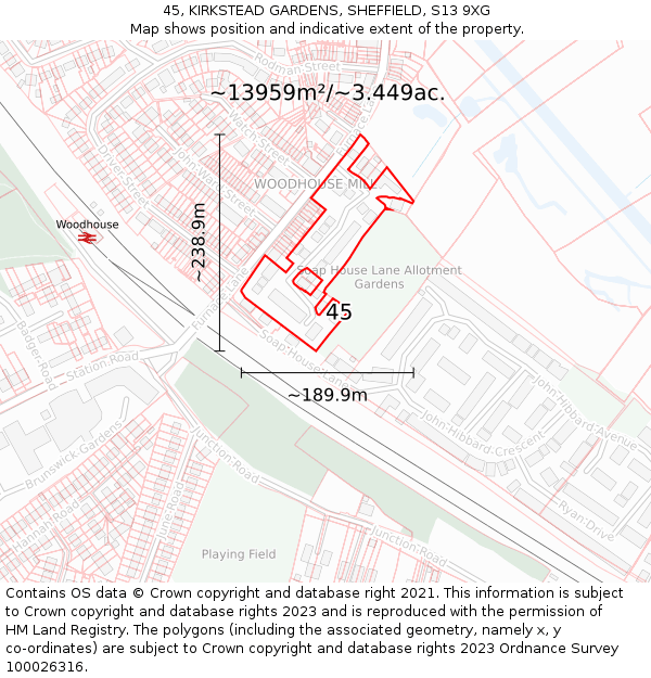 45, KIRKSTEAD GARDENS, SHEFFIELD, S13 9XG: Plot and title map